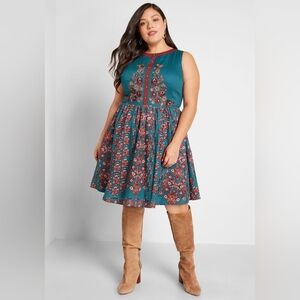 Modcloth Teal and Red Floral Dress